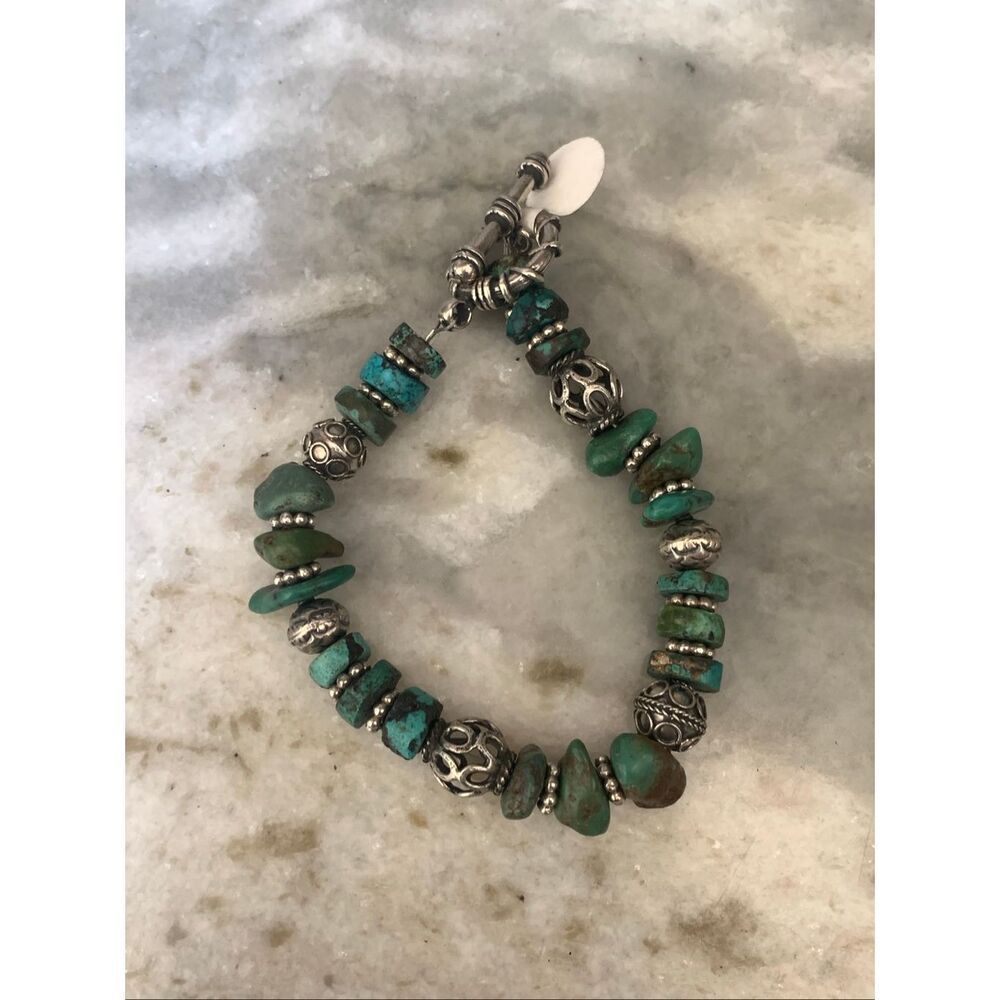 Vintage Turquoise Bali Sterling Silver Bracelet #handmade #southwestern